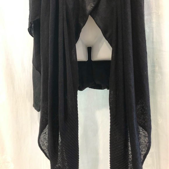 MASNADA Black Long Nubuck Leather & Linen Knit Waterfall Vest 6 $900 - Picture 4 of 7